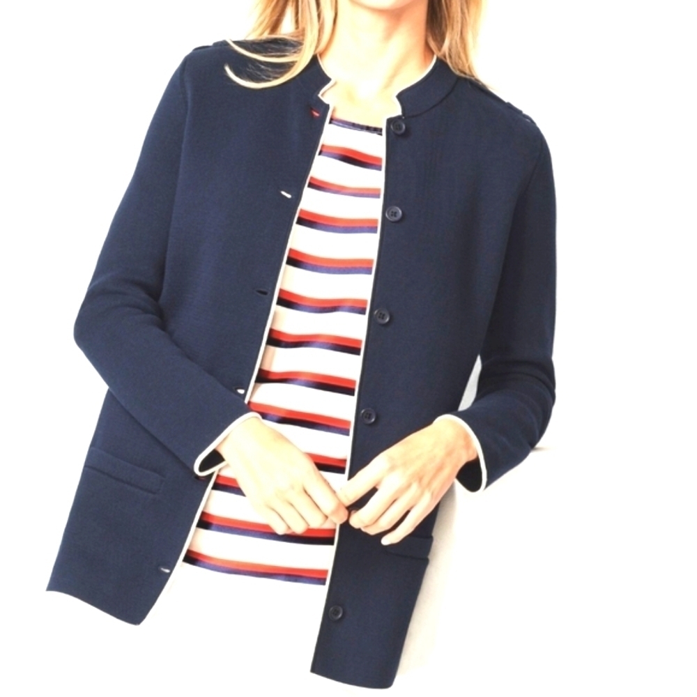 Talbots Cotton Blend Knit Jacket Size 1X Long Sleeve Sweater Blazer‎ Nautical